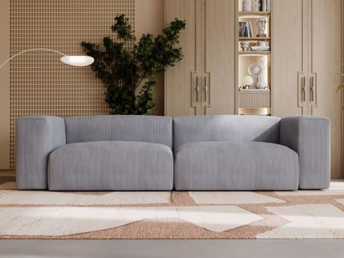 GRAINGOLD Landi Sofa 240x80 cm, Sofa für Wohnzimmer, Cord-Stoff, 2-Sitzer Couch, Modernes Design (Grau)