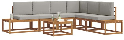 vidaXL Outdoor-Sofagarnitur mit Kissen 7 Stück Natürlich und Hellgrau, Akazienholz Outdoor-Sofa-Set, Modulare Sitzmöbel für Garten, Stilvolle Terrasse Lounge, Wetterfestes Mobiliar