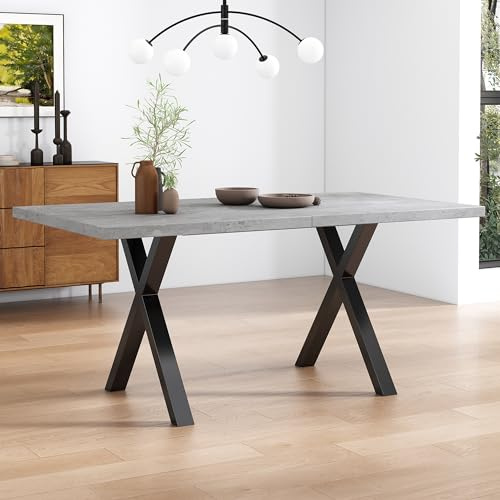 chellago Esstisch mit gekreuzten Beinen 140x80 cm im industriellen Stil, graue Betonoptik, stabil bis 130 kg, für 4-6 Personen, Grau/Schwarz