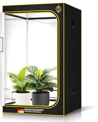 THE GROW Edelweiss PRO Growzelt 100x100x200 cm, lichtdichte Grow-Zelt für Indoor-Pflanzen, PAR-White Innenfläche, 2000D Black-Armor, 16 mm Metallrahmen, SBS-Reißverschluss, Bodenwanne
