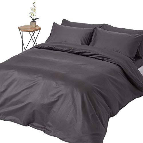 HOMESCAPES 3-teiliges Premium-Bettwäsche-Set anthrazit aus 100% ägyptischer Baumwolle, 1 Bettbezug 230x220 cm & 2 Kissenbezüge 48x74 cm