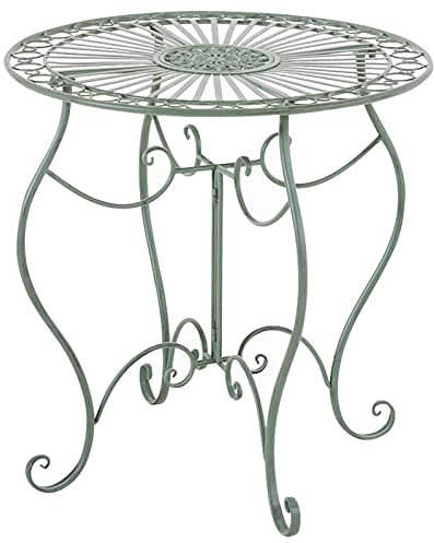 CLP Eisentisch Indra | Metalltisch im nostalgischen Design für Garten & Balkon | runder Bistrotisch wetterfest & pflegeleicht, Farbe:antik-grün