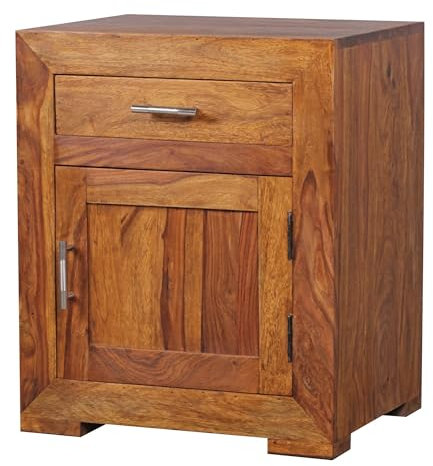 FineBuy Nachttisch Massivholz Nachtkommode H 60 cm x B 50 cm mit Schublade und Tür Nachtschrank für Boxspringbett