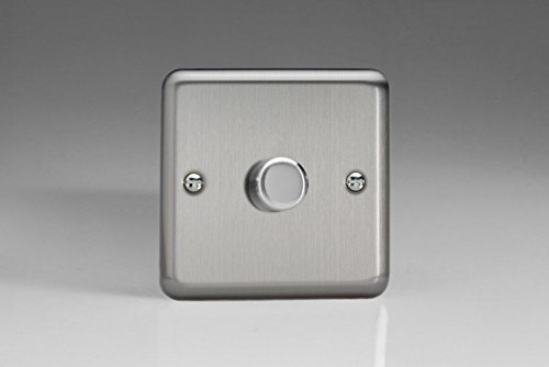 JSP601 Varilight V-Pro Series 1 Gang, 1-Gang 1 or 2-Way Push-On/Off Rotary LED Dimmer 10-300W (Max 30 LEDs), Classic Brushed Steel