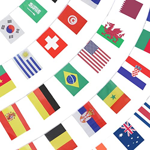 Anley 2022 Weltmeisterschaft String Flagge, Gruppenspiel 32 Teams Länder Fußball Dekoration Banner für Restaurants, Sportbars, Game Night - 33 Fuß 32 Flaggen