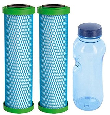 2x Filterpatrone EM Premium 5 & 1x Tritan Trinkflasche 0,5l | Made in Germany | filtert Bakterien & Schadstoffe | kompatible zu Carbonit Sanuno, Vario HP, AquaAvanti, WatPass |