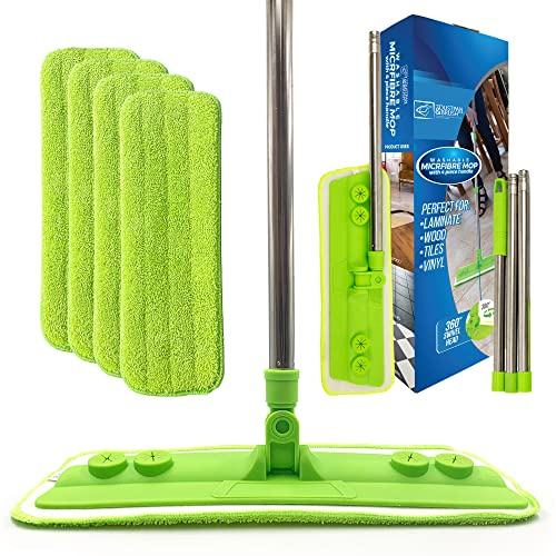 Balai serpillère en microfibre pour sols stratifiés – Clean & Dust Wood Stratifié et carrelage – Le parfait balai à franges et kit de nettoyage de la poussière pour votre maison – Comprend 4 têtes de