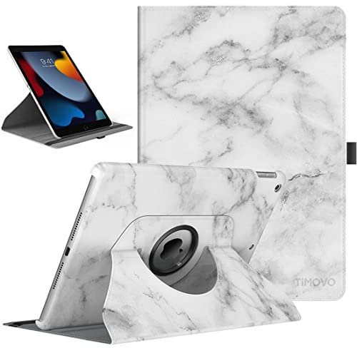 TiMOVO Funda Protectora para Nuevo iPad 9ª Generación 2021/iPad 8ª Generación 2020 10.2'', Carcasa Trasera con Soporte Giratorio 360° y Auto Estela/Sueño para iPad 7ª Gen 10.2 2019 - Mármol Blanco