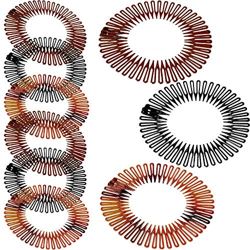 9 Stücke Voll Kreisförmig Stretch Kamm Flexibler Kunststoff Kreis Kamm Stretch Haarkamm Stirnband Haarbandhalter für Frauen, 3 Farben
