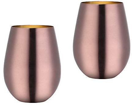 Liangs 17 oz Stainless Steel Stemless Wine Glass, Outdoor Portable Wine Tumbler for The Pool, Camping, Cookouts, Travel - Set of 2 Metal Drinking Cups(Rose Gold)