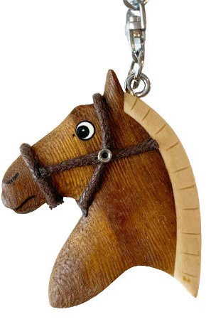 JA Horse - Holz Schlüsselanhänger Pferd Pferdchen Pony Reiten Tier handgemacht (großer brauner Pferdekopf)