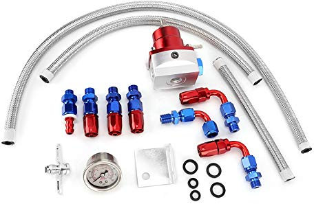 Yctze Universal Aluminiumlegierung Einstellbarer Kraftstoffdruckregler Kit Öl 160psi Manometer AN 6 Fitting End(Rot + Blau) für Kraftstoffdruckregler Druckregler Kraftstoffdruck