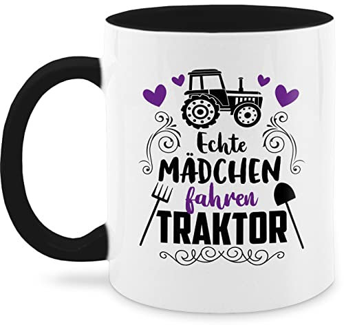 Tasse Tassen 325ml - Deko Hobby Geschenk - Echte Mädchen fahren Traktor - schwarz - 325 ml - Schwarz - kaffee und teetasse trecker coffee cup kaffeetasse funtassen wärmende q9061 fanmug