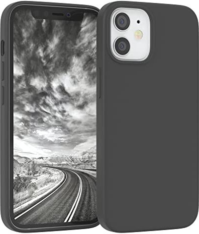 EAZY CASE Premium Silikon Handyhülle kompatibel mit iPhone 12 Mini, Slimcover mit Kameraschutz und Innenfutter, Silikonhülle, Schutzhülle, Bumper, Handy Case, Hülle, Softcase, Anthrazit