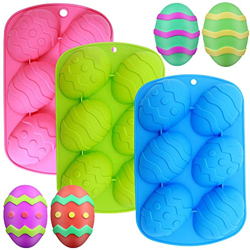 maxin Moldes para huevos de Pascua, 3 unidades, con forma de huevo de Pascua, molde de silicona para manualidades, dulces, chocolate, pasteles, gelatina, fondant, hacer decoración de pasteles