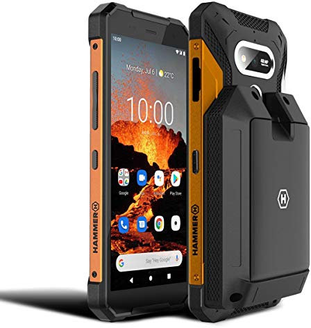 Hammer H Explorer PRO 5,7 IPS Outdoor Handy, Militärstandard Smartphone, Mega-Akku 5000mAh, 48MP Kamera, eSIM, NFC, Wasserdicht Stoßfest, LTE 4G + externer Akku mit Powerbank-Funktion - Set Orange