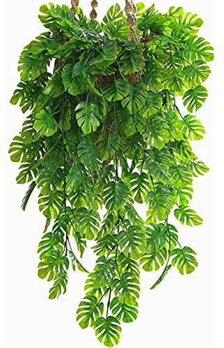CATTREE Artificial Monstera Vines 2 Pack, Fake Ivy Tropical Leaf Jungle Leaves Plant Vine Greenery Artificial Hanging Plants for Home Kitchen Garden Office Wedding Wall Decoration