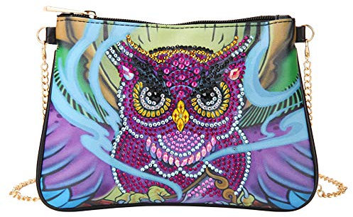 VETPW 5D DIY Eule Diamond Pasted Painting Cross-Body Tasche, Diamant Malerei Leder Münze Geldbörse Reißverschluss Handtasche, DIY Diamant Gemälde Unterarmtasche Makeup Schultertasche für Party Travel