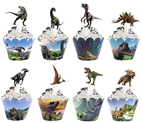 Aabellay 48 Stück Dinosaurier Cupcake Wrapper Papier Dino Tortendeko Geburtstag Kuchen Topper Muffin Kuchenaufsätze Backen Dschungel Kuchendeckel Tortenstecker für Kinder Jungen Party Deko –Jura