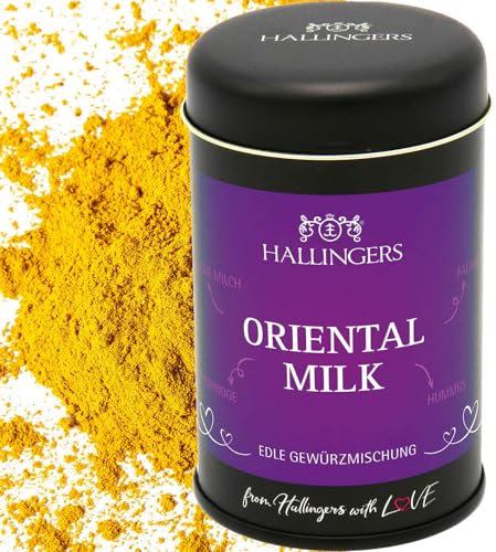 Hallingers Goldene Milch - Gewürz-Mischung für Milch, Müsli, Falafel, Porridge & Smoothie (Dose) - Geschenk im Sommer & als perfektes Grillgeschenk | Neues Zuhause Ruhestand Genesung