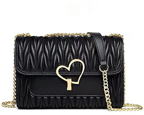 zhongningyifeng Umhängetasche für Damen Kleine, süße Leder Mini Kettentasche für Mädchen, Crossbody Geldbörsen Mode mit Kettenriemen (black)