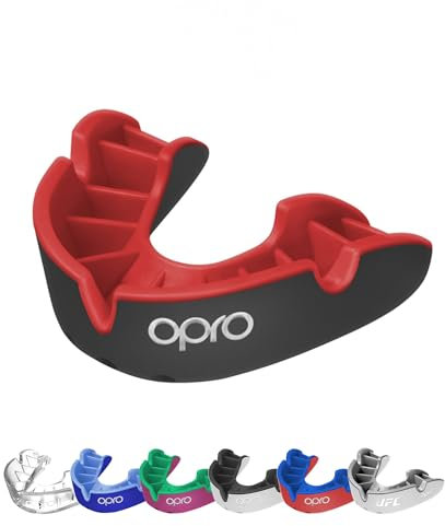 OPRO Silver Level Erwachsene und Kinder Sport Mundschutz mit Etui, Mundschutz mit revolutionärer Anpassungstechnologie für Hockey, Lacrosse, Rugby, MMA, Boxen und BJJ (Schwarz/Rot, Jugendliche)