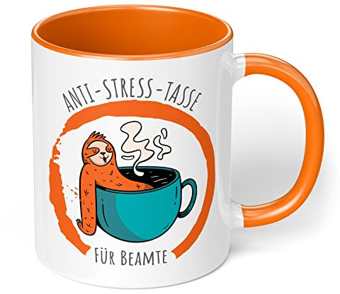 True Statements Anti-Stress-Tasse Faultier - Kaffeetasse beidseitig bedruckt - spülmaschinenfest - Geschenk - Faultier (Orange, Für Beamte)