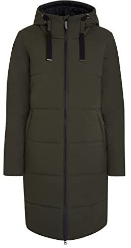 ELKLINE Damen Steppmantel Comfort | langer Wintermantel mit verstellbarer Kapuze | 2-Wege Reißverschluss mit Kinnschutz 2019060, Farbe:forest, Größe:42