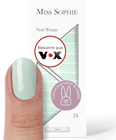 Miss Sophie Nagelfolie - Minty - Einfarbig, Grün, Nail Wraps - 24 ultra-dünne selbstklebende langanhaltende Nagelfolien