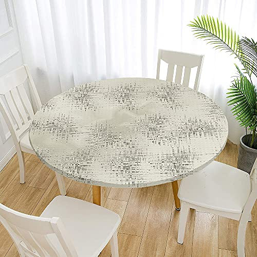 Morbuy Rund Tischdecke Elastisch, Graffiti Rund Tischdecken Wasserdicht Lotuseffekt Abwaschbar Abwischbar Tischtuch für Garten Outdoor Küchentisch (Für Tisch 140-150 cm,Khaki)