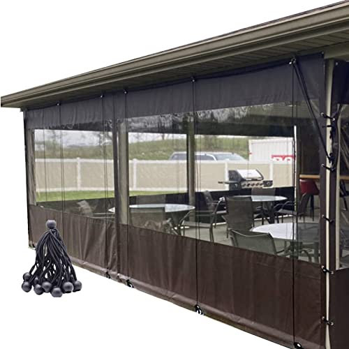 WZYJLyds Outdoor Winter Wetterfeste Vorhänge Anpassbar Pergola Seitenteil transparent wasserdicht 0,5mm PVC mit Ösen für Pavillon, Terrasse, Deck (Farbe : Transparent+grau, Größe : 4x3m)