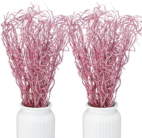 Xinnun 50 Stück Weihnachten Glitzer Lockig Ting Zweige Dekozweige Vasenfueller zur Dekoration Kuenstliche Gelockte Fuer Vasen Weihnachtsbaum Girlanden Kranz Deko 18 Zoll (Rosa)