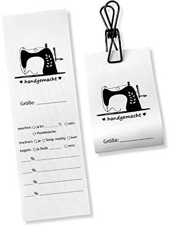 Etiketten mit Waschhinweisen, ausfüllbar - Universaletiketten für handmade Textilien, Wäschelabels zum beschreibbar, Waschempfehlung, Kennzeichnung der Stoffart - 16 Motive zur Wahl