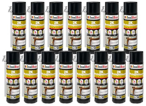 Isolbau 2K Montageschaum B2 Zargenschaum - Premium PU-Schnellschaum für Türen, Fenster, Dämmung & Montage - 15 x 400 ml