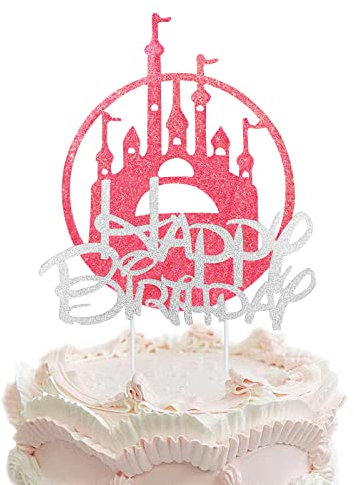 Castle Birthday Cake Topper Pink Glitter Princess Castle Cake Pick for Girl Happy Birthday Baby Shower Party Cake Decoration