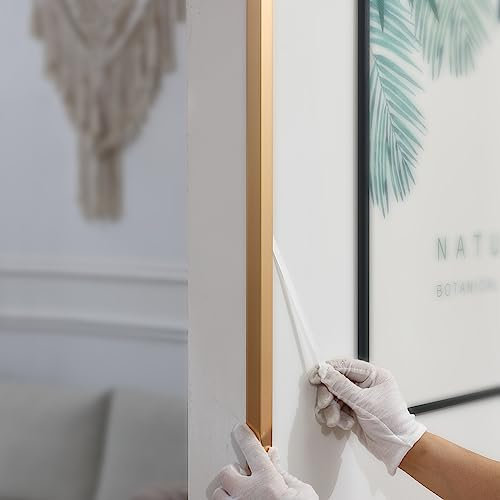 Gaahing Lot de 3 protections d'angle en aluminium moulé en L, à décoller et à coller pour protection murale, cadre de porte, bord de carrelage (doré mat)