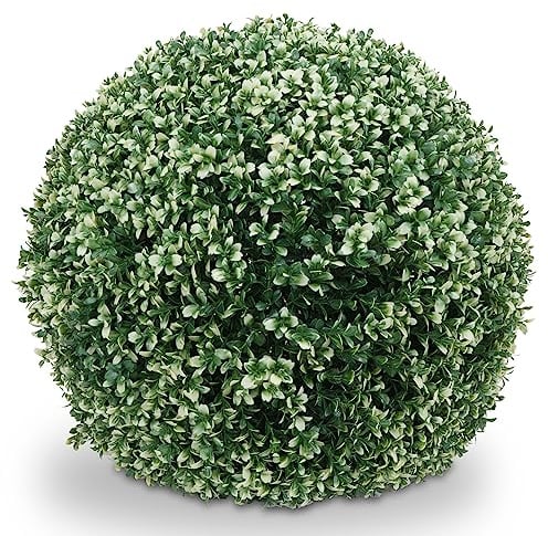Mendler Künstlicher Busch HWC-L77 Outdoor Ø 55cm - weiß | Buchskugel, Dekopflanze, Buchsbaumkugel, Kunstpflanze, Buxus