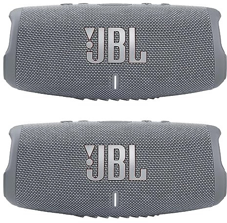 JBL Charge 5 - Enceinte Bluetooth portable étanche - Gris/gris (paire)