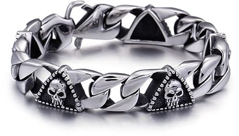 BISONBLUE Armbänder Herren Armband Geschenk Armreif Herren Armbänder Punk Rock Totenkopf Kopf Kettenarmband Für Männer 23Cm Hand