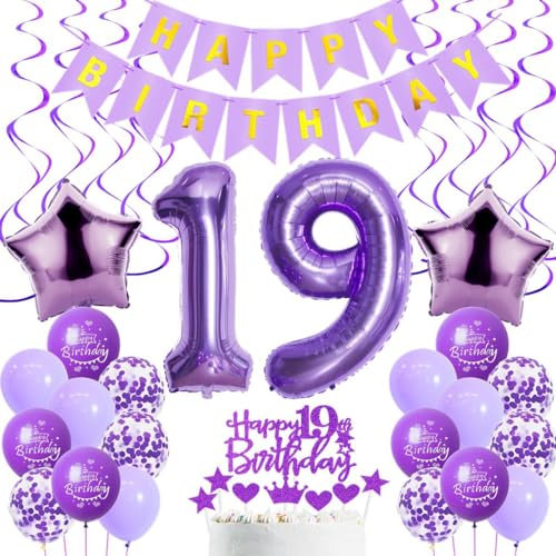 Luftballons 19. Geburtstag Mädchen Deko, Lila 19. Geburtstag Party Deko, Geburtstagsdeko 19 Jahre Mädchen Lila, 19. Dekoration , 19. Tortendeko ,19. Ballon