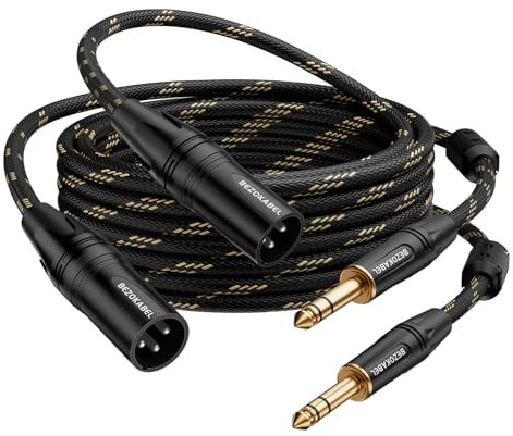 BEZOKABEL Lot de 2 câbles de microphone XLR vers 6,35 mm, 7,6 m, XLR mâle vers 1/4 mâle, TRS vers XLR, câble de microphone en nylon tressé
