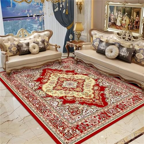 Teppich Design Roter Blumenmuster Retro Teppich Für Erwachsene Zimmer Pflege Teppich Für Esszimmer Teppich Flur Lang 200X280Cm Gelb Kinderteppich Junge