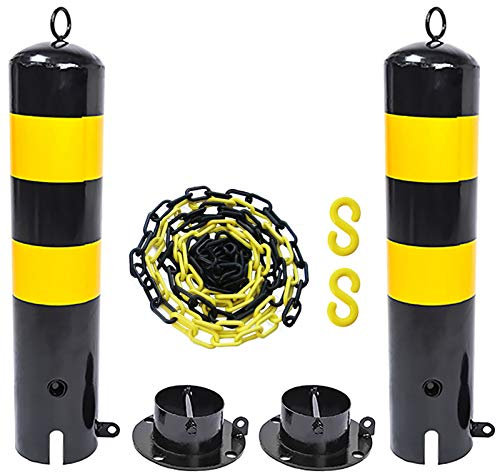 2 Stück Sicherheitspfosten, Poller und Absperrkette, 5 m Set, Metallpfosten und Kunststoffkette, Parkpoller mit Aufhängering und beweglicher Basis (55 x 11,4 cm (21,7 x 6,3 Zoll)) (55 x 11,4 cm (21,7