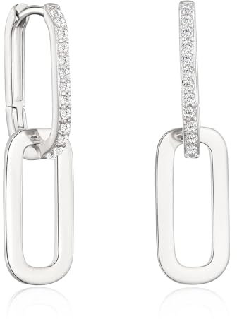 WATEFOER Cubic Zirkon Convertible Link Ohrringe für Damen, Doppelter Kreis Geometrische Huggie Kleine Creolen Ovale Ohrringe, Geburtstag Muttertag Valentinstag Geschenke für Damen