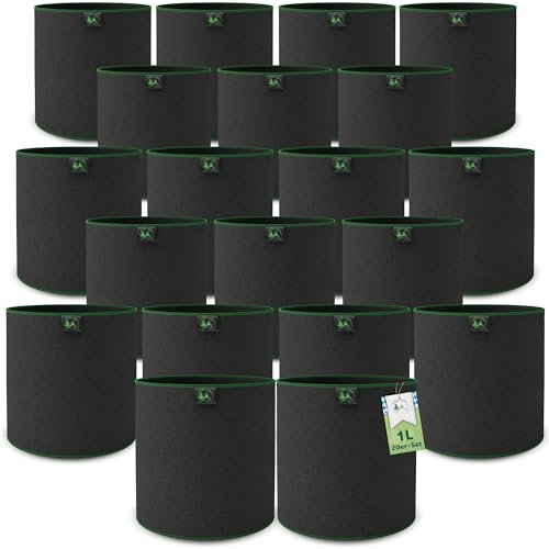 TTL Garden 20x 1L Pflanzsack aus Vlies Stoff - Stofftopf 20er Set 1 Liter Anzucht & Aufzucht Pflanztaschen 300 g/m² Filz & Vliesstoff - H12 x Ø10 cm Pflanzgefäß Pflanzbeutel Wachstumstasche