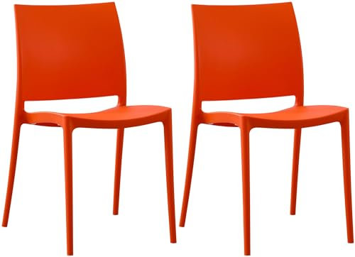 CLP 2er-Set Gartenstuhl Meton, stapelbar, pflegeleicht aus Kunststoff, wetterfest & UV-beständig, bis 150 kg belastbar, Farbe:orange