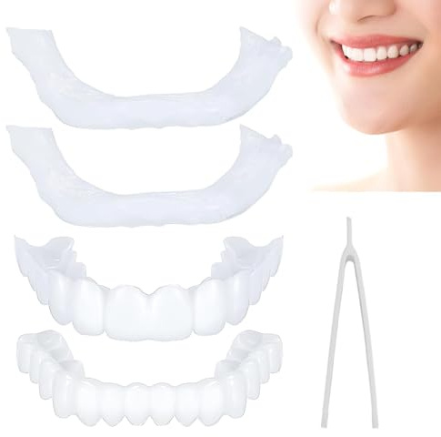 2 Paar Künstliche Zähne Aufhellung Zahnersatz Zum Aufstecken, Snap on Prothesen Gefälschte Zähne Oben Und Unten, Kosmetische Veneers Zähne Komfortabel Zahnbleaching Set Für Männer Frauen