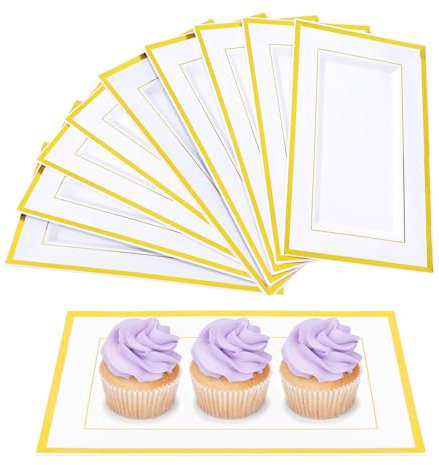 NAMYEUT 10 piatti da portata in plastica bianca, 33 x 20 x 1,5 cm, riutilizzabili, piatti a buffet con bordo dorato, piatti in plastica per antipasti, finger food, catering
