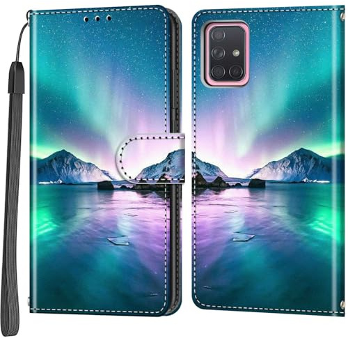 Handyhülle für Samsung Galaxy A71 Hülle, Ozean Aurora | Magnetische, Stoßfeste Faltbar Klapphülle, Standfunktion, Kartenfächern, Geldbeutel, PU Lederhülle, Handytasche
