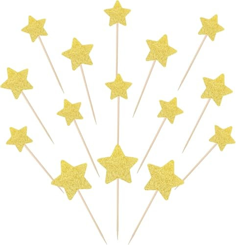 30 Stück Kleiner Stern Tortendeko Glitzer Glitzern Stern Cupcake Toppers Verlobung Hochzeit Kuchen Deko für Baby Dusche Geburtstag Party Kuchen Dekorationen Gold
